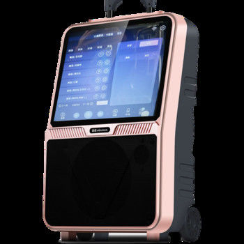 China Wooden home karaoke box 8 inch sound audio portable party sound box bluetooth trolley speaker wifi/android with touch sc supplier